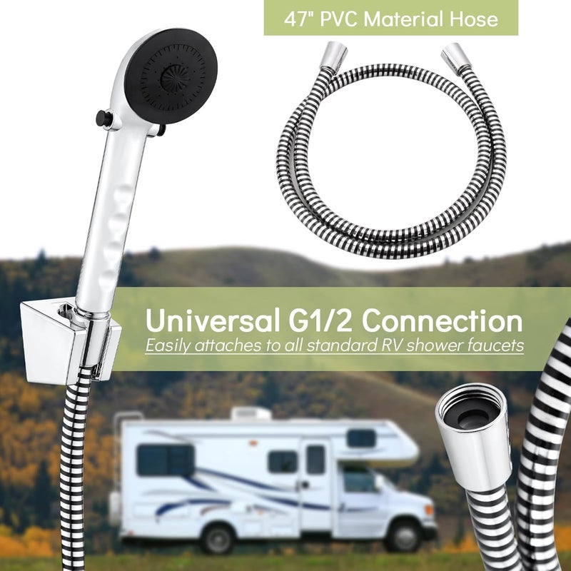 gcbcrit RV Shower Head with Hose, Outdoor Shower, Non-Metallic Outdoor RV Shower Kits Replacement, Camper Shower Head Kits with Hose Guide and Shower Wand Bracket Holder (Chrome) - Image 4